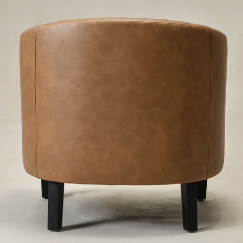 Louis Faux Leather Tufted Club Chair - Camel Accent Chair | Decorative Accent Chairs | Kinwell Furniture | Modern Club Chairs | Barrel Club Chair | Nailhead Trim Chair | Contemporary Faux Leather Chair | Elegant Camel Chair